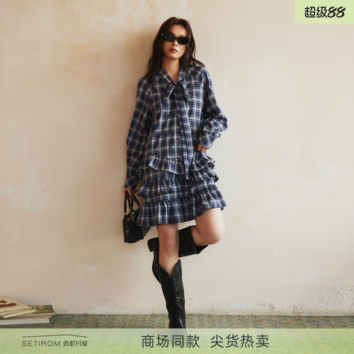 西町村屋学院风格纹OP连衣裙女2026春新款休闲舒适裙子XABA10555