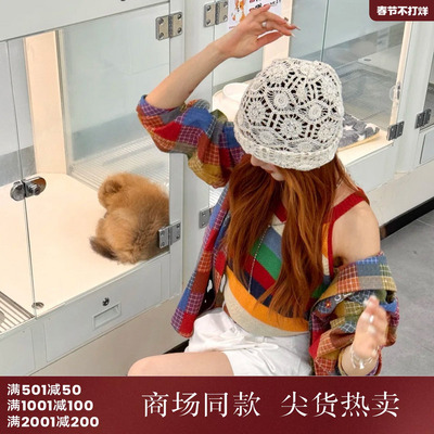 西町村屋镂空帽子女2025秋新款法式手工钩花文艺堆堆帽XAAC60010