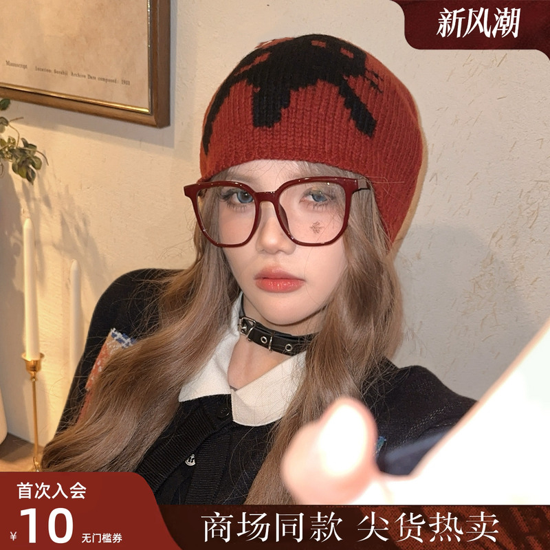 西町村屋韩系冷帽女秋冬季新款可爱猫咪休闲百搭针织帽XAAD60052