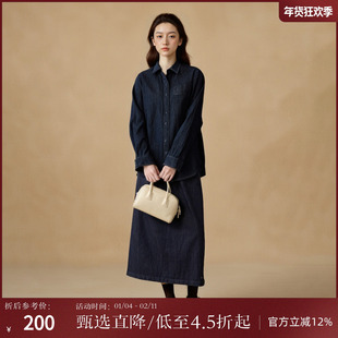 西町村屋文艺风衬衫女装秋冬季新款休闲设计感口袋衬衣HD8103530