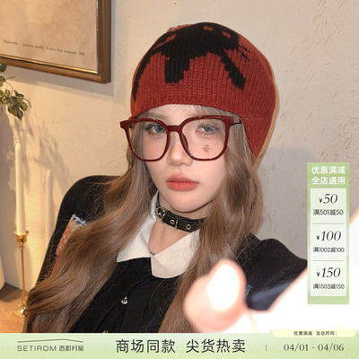 西町村屋韩系冷帽女秋冬季新款可爱猫咪休闲百搭针织帽XAAD60052