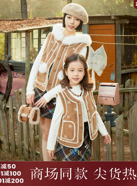 西町村屋复古感短裙亲子装女冬新款学院风格纹A字半身裙KAAD10825