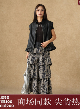 西町村屋晕染半裙女装2025秋季新款层次感别针装饰塔裙XAAC10348