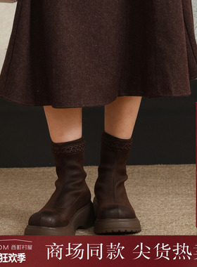 西町村屋复古风短靴女鞋秋季新款艺术感串珠刺绣低帮靴XAAC20005