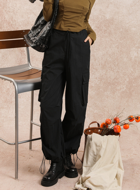 西町村屋潮酷拼接抽绳工装裤女装秋季新款休闲宽松裤子XA9C10137