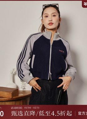 西町村屋复古学院风外套女装秋冬新款休闲撞色立领上衣XA9D10476