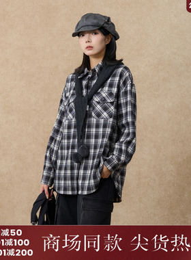 西町村屋文艺感衬衫女装2025冬季新款休闲格纹长袖衬衣XHAD10646