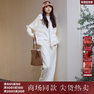 西町村屋极简直筒裤女装2025冬季新款温暖舒适系带裤子XAAD10040