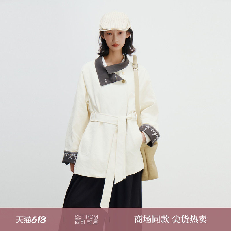西町村屋设计感袖口拼接风衣2026春新款休闲中长款外套XHBA10693