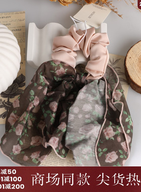 西町村屋气质碎花蝴蝶结发圈女新款法式百搭小众发饰XH9B40029