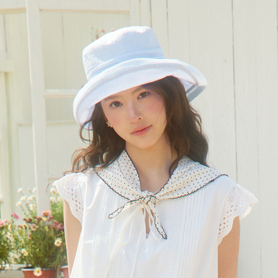西町村屋简约风条纹渔夫帽女夏季新款韩系百搭纯色帽子XABB60030