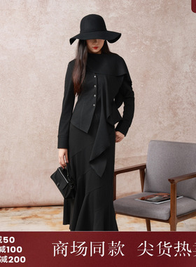 西町村屋法式不对称斜裁鱼尾裙女秋新款气质修身半身裙XX9C10047