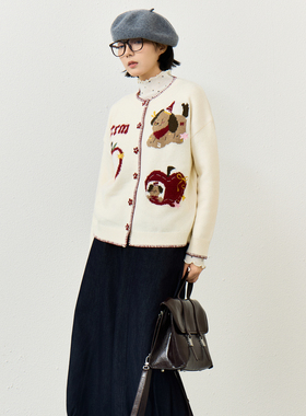 西町村屋趣味卡通开衫女装2026春季新款可爱风提花上衣CCBA10457