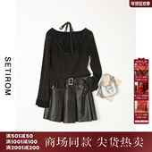 女秋季 新款 复古修身 西町村屋做旧毛边假两件针织衫 小衫 XX9C10004