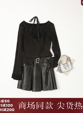 西町村屋做旧毛边假两件针织衫女秋季新款复古修身小衫XX9C10004