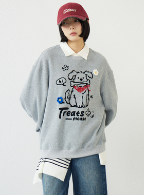 西町村屋趣味女装套头卫衣2026春新款小狗花朵休闲上衣CCBA10450