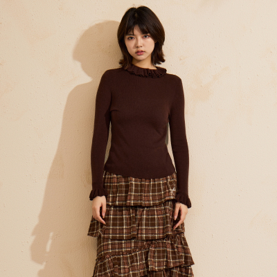 西町村屋韩系花边打底衫女装2025冬季新款温柔百搭小衫XHAD10944