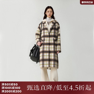 西町村屋双面呢女装冬季学院风宽松假两件连帽长款大衣HD8209022