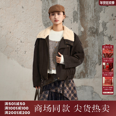西町村屋复古设计感外套女装2025冬季新款短款皮衣外搭XHAD10006