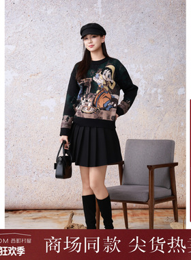 西町村屋趣味提花低领毛衣女秋冬新款休闲宽松套头毛衫XH9D10046