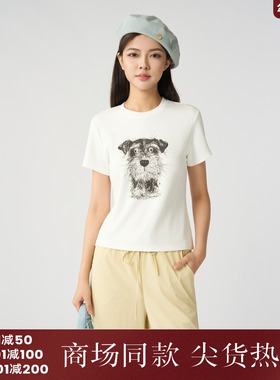 西町村屋趣味印花T恤女装2025秋季新款休闲文艺百搭小衫XHAC10498