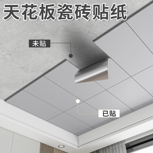 肤感天花板铝塑板仿瓷砖墙贴自粘防水防潮吊顶屋顶墙面遮丑装 饰板