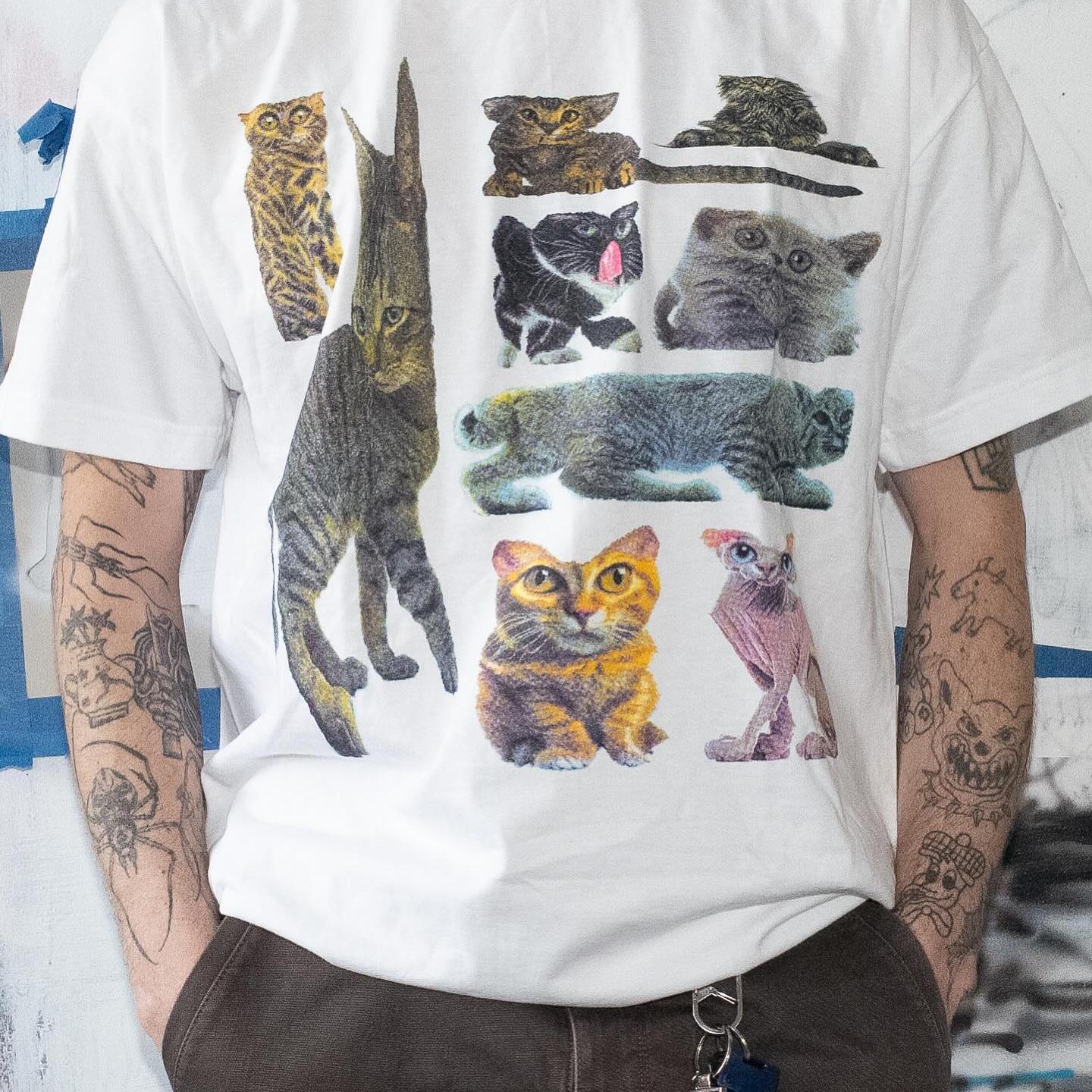 棱镜（Prism）夏季可爱猫咪印花小众宽松设计感oversized短袖T恤