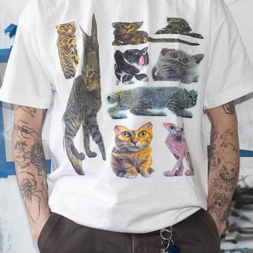 棱镜（Prism）夏季可爱猫咪印花小众宽松设计感oversized短袖T恤