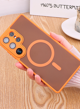 适用三星s25ultra手机壳磁吸s24ultra新款S25edge带镜头膜S25FE软边防摔S26plus磨砂s23ultra肤感S24FE橙色套