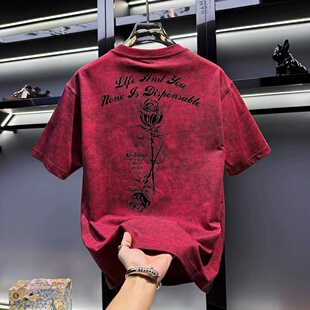 大牌余单 T恤男女圆领宽松上衣 清仓撤柜设计感夏潮流印花扎染短袖