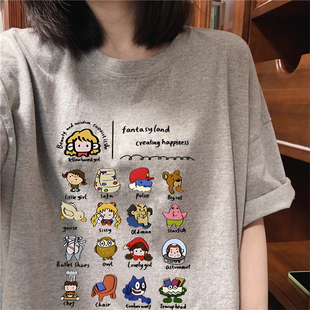 专柜撤柜~潮牌女装设计感重磅印花夏季短袖T恤女圆领时尚洋气上衣