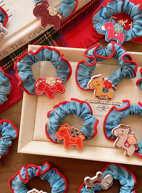 儿童小马大肠圈韩系女童马尾头绳圈亲子款新年不伤发牛仔发圈发绳