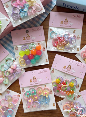 爱心圆形小号发圈韩10对袋装韩国儿童糖果色幼儿园荧光球卡通头绳