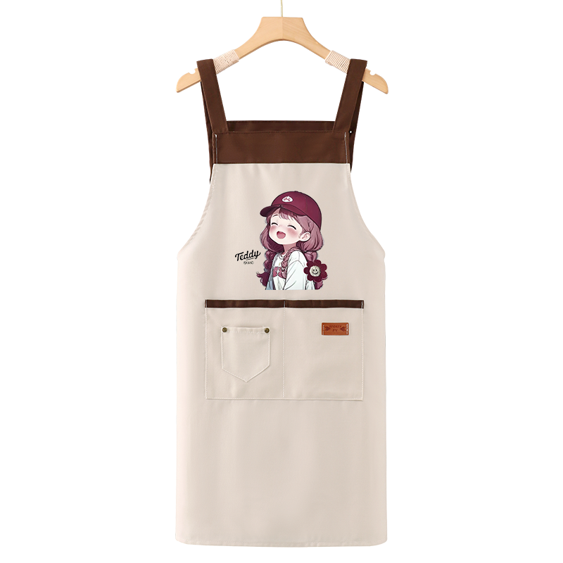纯棉帆布可定制印字围裙工作服女