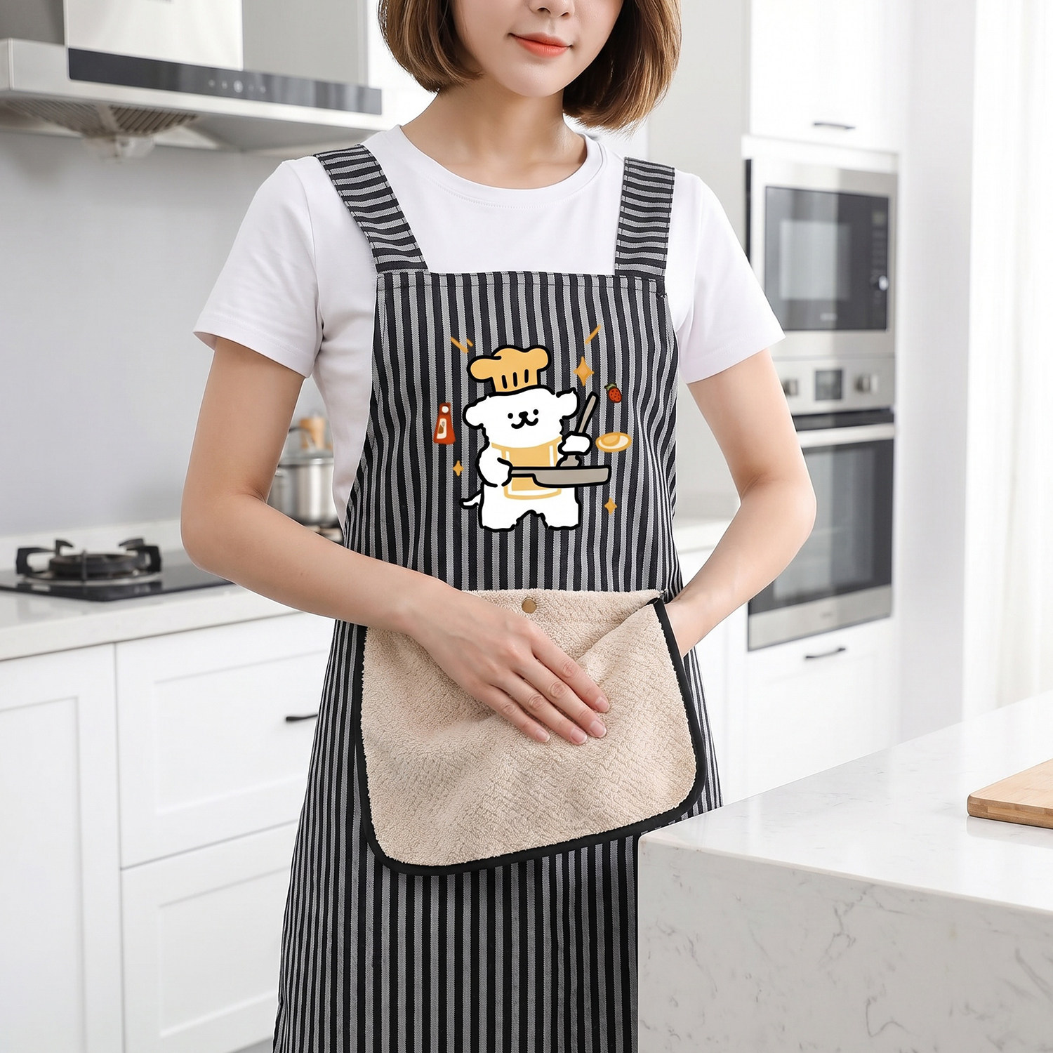 卡通围裙厨房家用做饭2026新款食堂餐饮上班专用可擦手工作服定制
