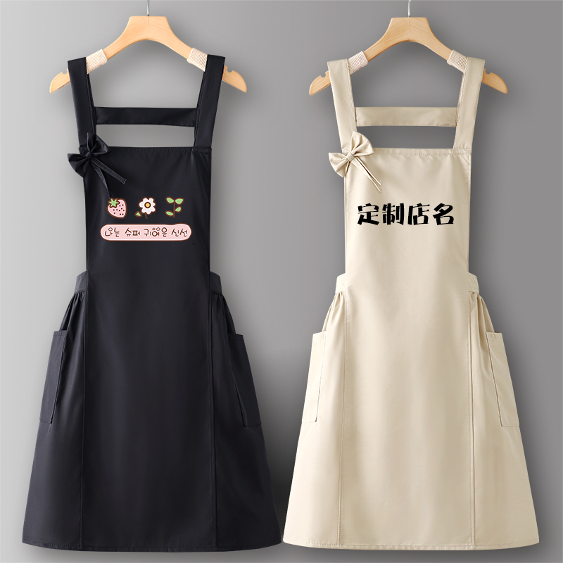 可定制logo印字防水围裙工作服女
