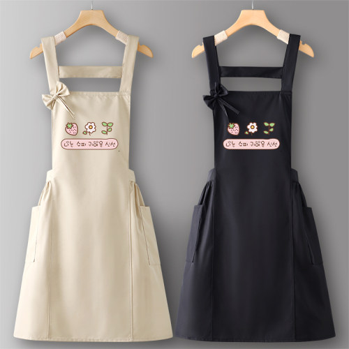可定制logo印字防水围裙工作服女