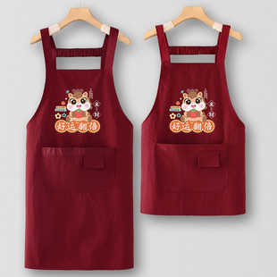 春节新款马年围裙厨房家用大人工作服女定制餐饮上班专用防水防油