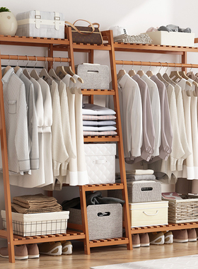 挂衣架落地简易卧室内房间家用晾衣服神器置物架子衣帽间多功能柜