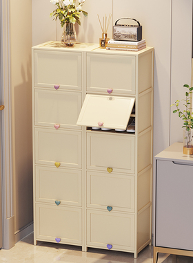 家用门口鞋柜子奶油风好看鞋架收纳一体入户白色靠墙楼道多层室内