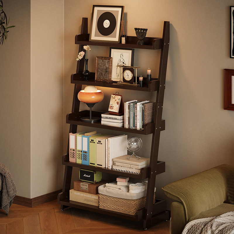 转角书架子客厅墙角置物架创意书柜中古风一体靠墙落地多层展示柜