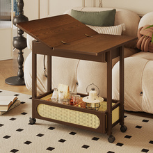 中古风客厅简易推车小型迷你可折叠茶几沙发旁边置物架子移动带轮