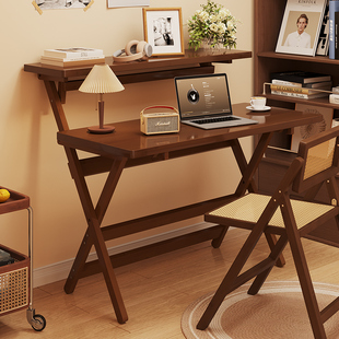 电脑桌卧室家用折叠书桌书架一体小型可移动桌子简易出租屋学习桌