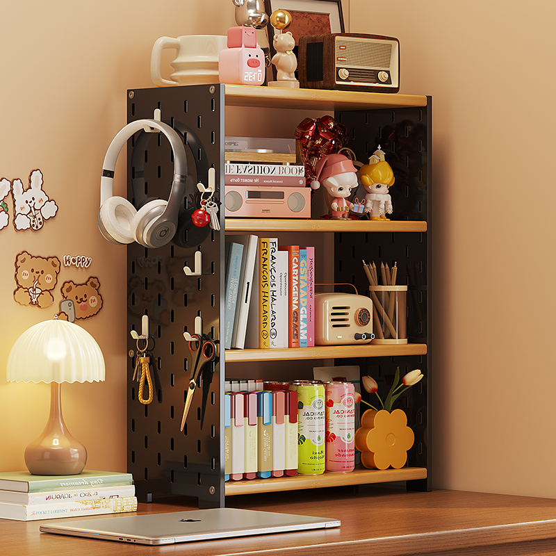 书架桌面置物架儿童绘本架家庭阅读区布置书桌办公桌收纳洞洞板架