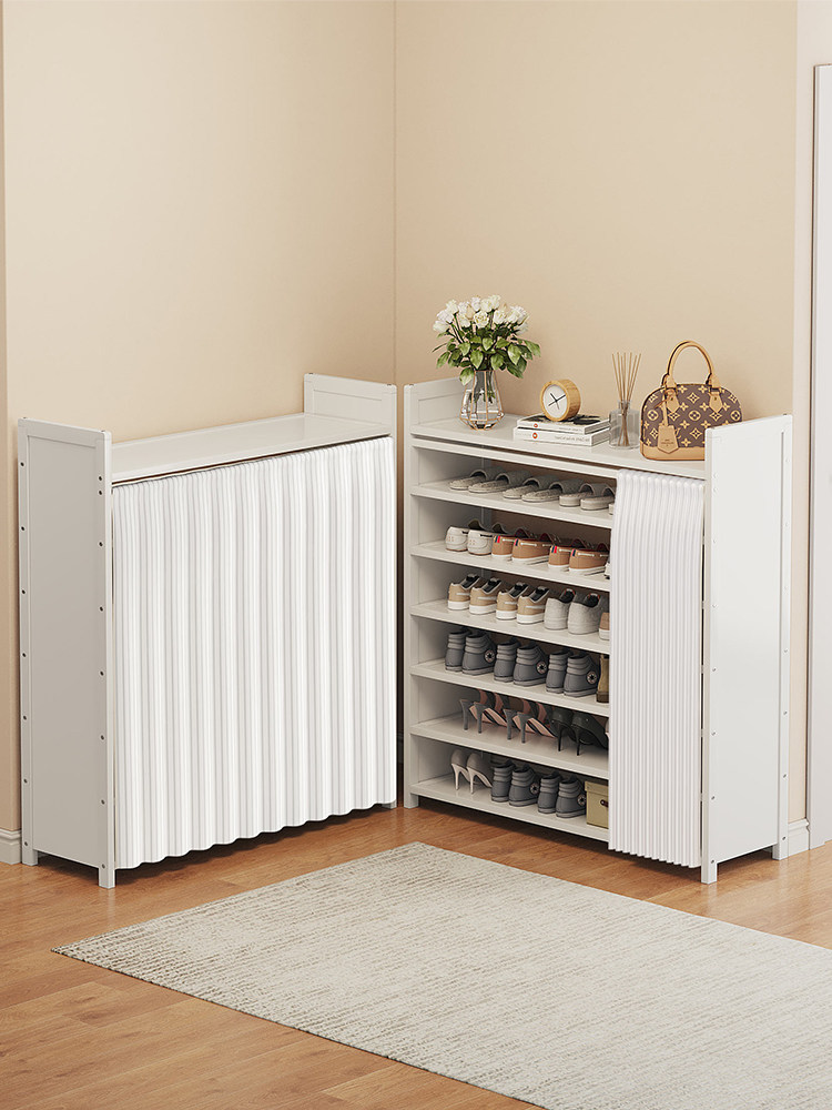 入户靠墙折叠鞋架家用门口多功能省空间白色鞋柜新款2025出租房用