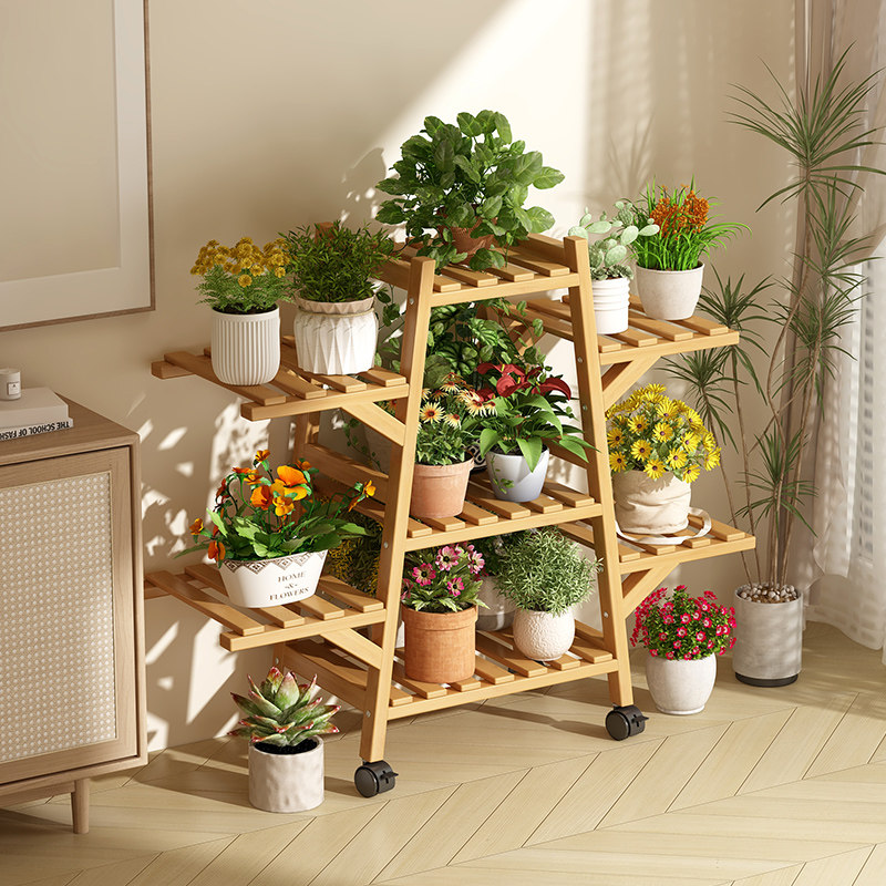竹木多层花架家用落地式阳台室内多肉绿植架带轮移动花几置物架子,住宅家具,花架/花几,淘宝优惠券,粉丝福利购,淘宝优惠卷