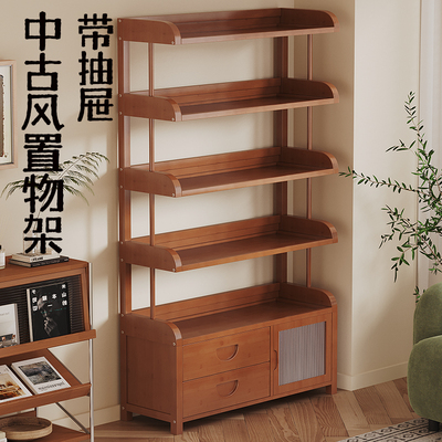 客厅轻奢高级感置物架多层收纳零食书架隔板沙发覆古书柜落地立式