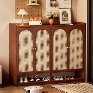入户门口家用鞋柜超薄款室外过道电梯口窄款中古风鞋架子一体靠墙