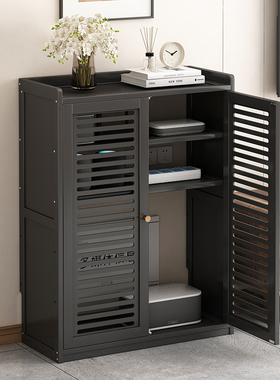 黑色非实木路由器机顶盒收纳柜落地多媒体交换机光猫客厅置物电视