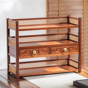 新中式桌面小型博古架檀木多层茶杯茶叶置物柜迷你轻奢高端免安装